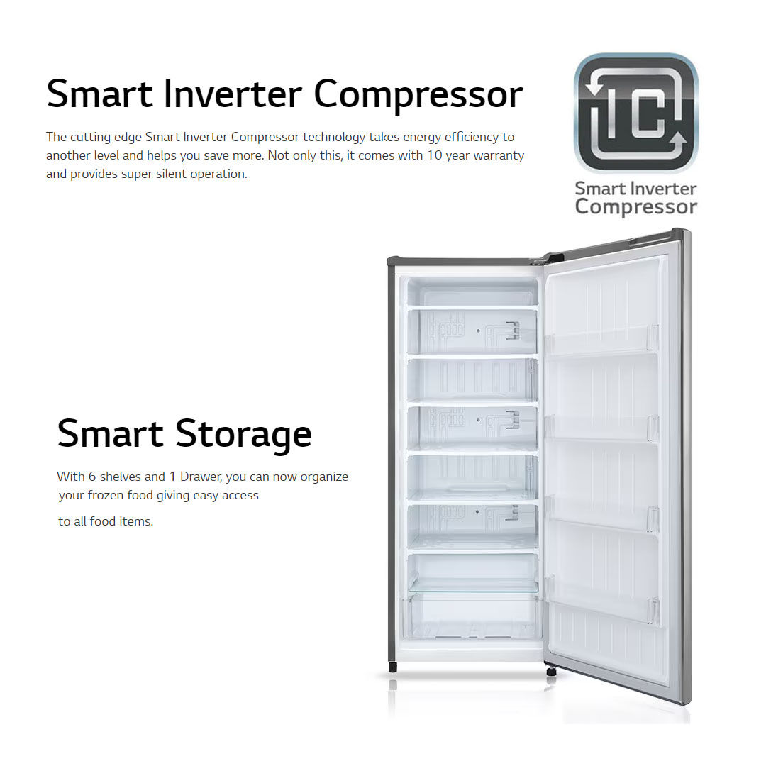 LG 171L 1 Door Smart Inverter Refrigerator GN-304SLBT | 6 Freezer Shelves | 4 Door Baskets | Sleek Design | Refrigerator with 1 Year Warranty