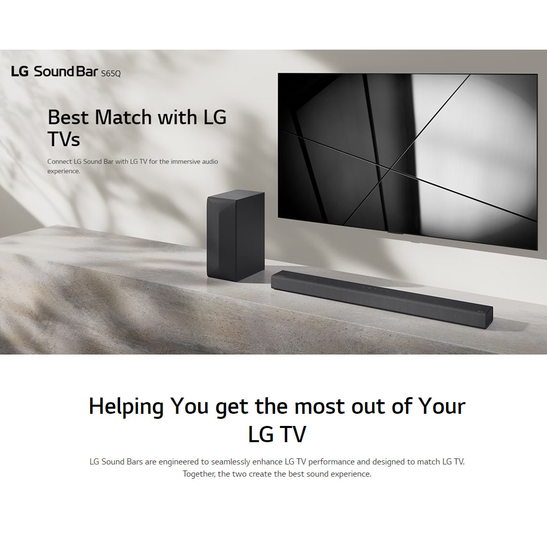 LG 420W Sound Bar with DTS Virtual:X S65Q | AI Sound Pro | Meridian | 3.1 Channel Audio | Sound Bar with 1 Year Warranty