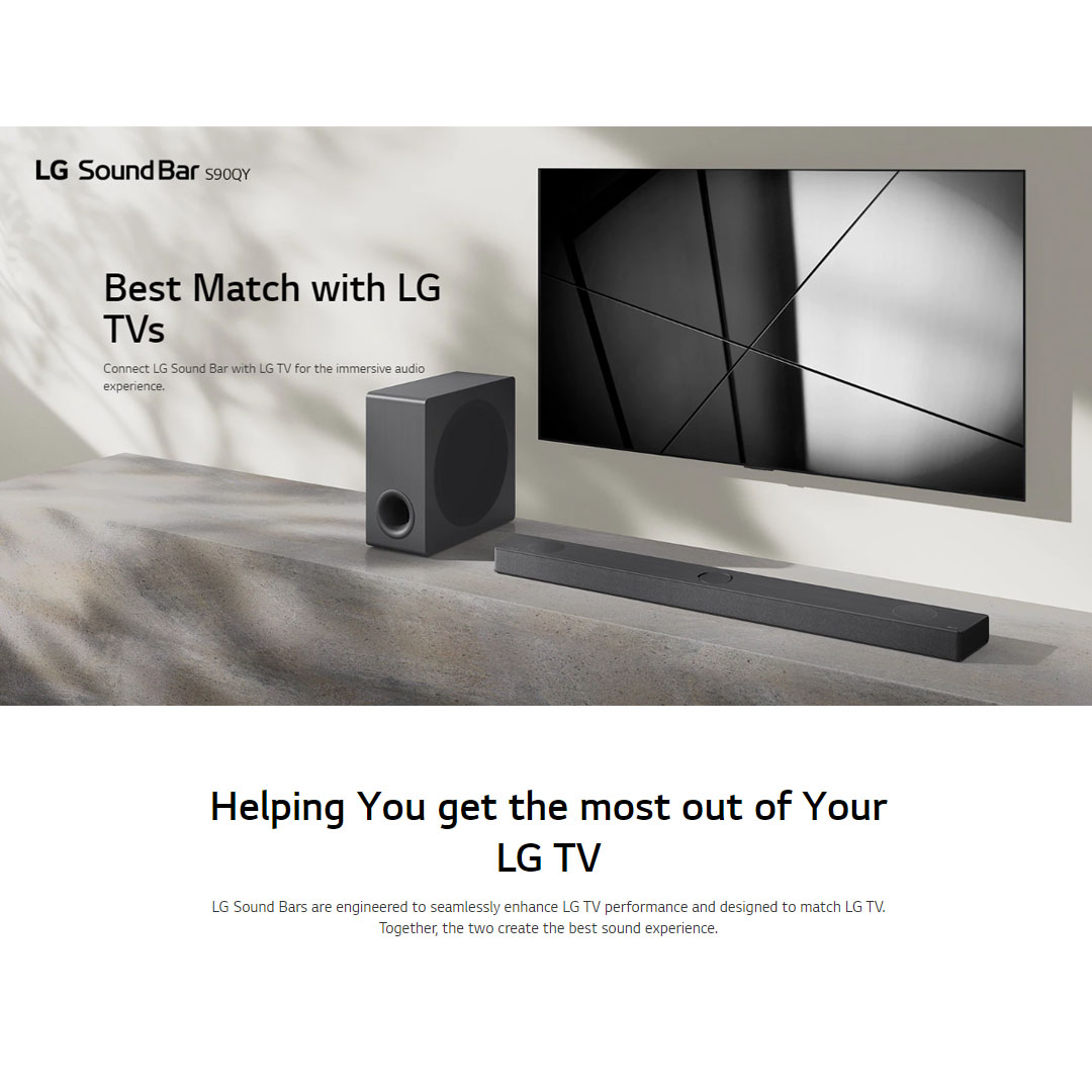 LG 570W Sound Bar with Dolby Atmos and IMAX Enhanced S90QY | AI Room Calibration | AI Sound Pro | High-Resolution Audio | Sound Bar with 1 Year Warranty