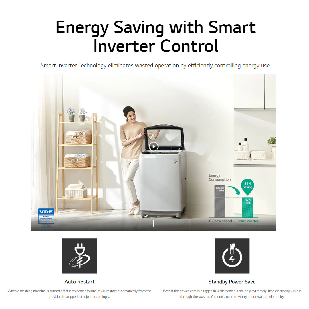 LG 8KG Top Load Smart Inverter Washing Machine T2108VS3M | Smart Motion | TurboDrum | Smart Diagnosis™ | Washing Machine with 1 Year Warranty