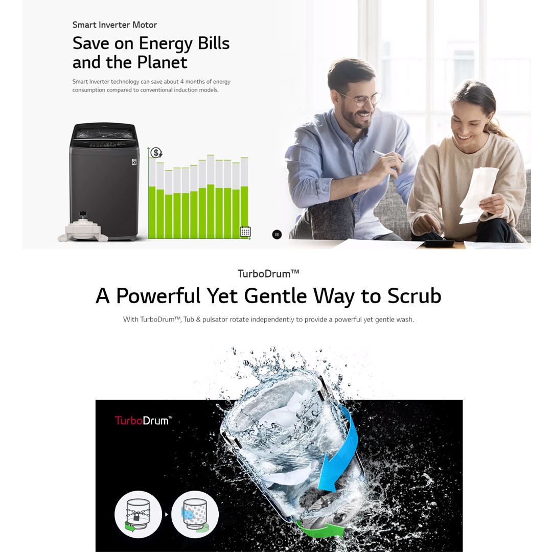 LG 16.5KG Top Load Smart Inverter Washing Machine Platinum T2516VSAJ | Smart Motion | TurboDrum | Punch+3 | Washing Machine with 1 Year Warranty