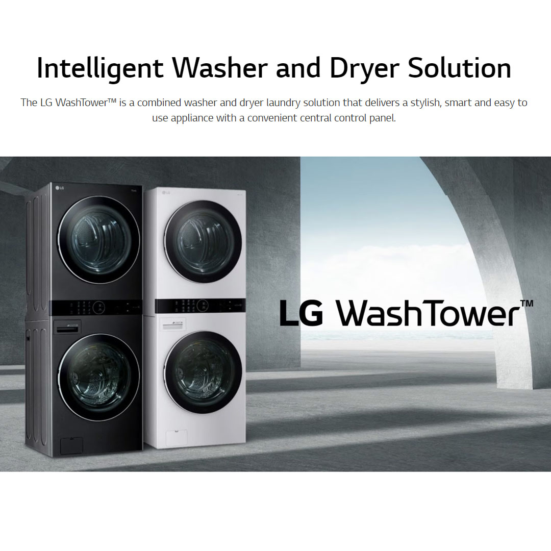 LG 21KG/16KG All-In-One Stacked Washer Dryer with AI Direct Drive WT2116SHB | Heat Pump Dryer | Smart Pairing | Safety Lock | Washer Dryer with 1 Year Warranty