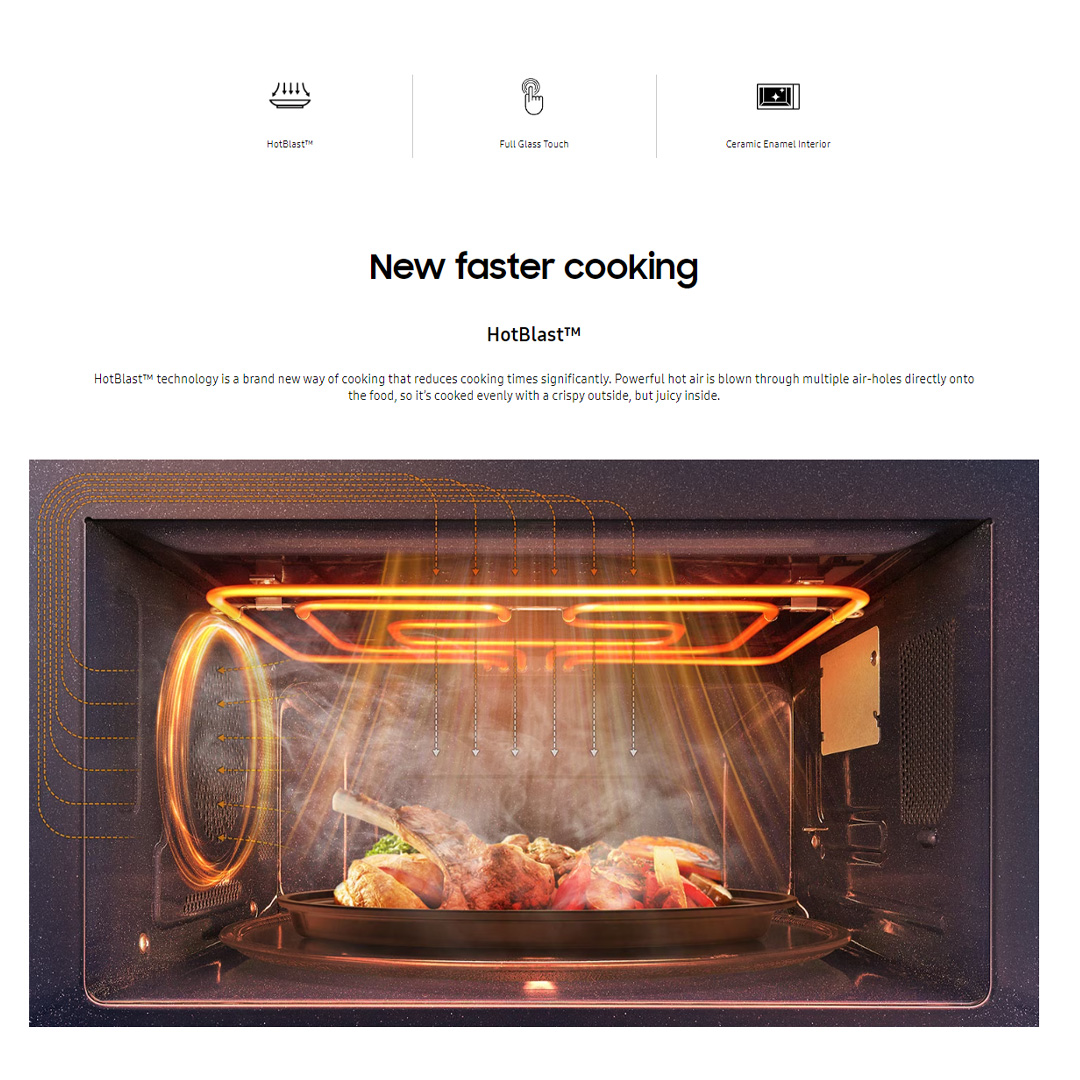 SAMSUNG 35L Convection Microwaves Oven with HotBlast MC35R8088LC/SM | Full Glass Touch | Ceramic Enamel Interior | Preheat | Keep Warm | Eco Mode | Microwaves Oven with 1 Year Warranty
