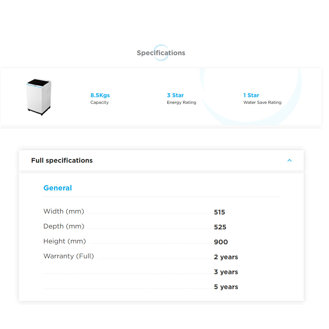 Midea 8.5KG Top Load Washing Machine  MA100W85/WK/E  | Lunar Dial | Pulsator | 15' Quick Wash | One-Touch Smart Wash | Auto Clean | Easy-To-Clean Metal Lint Filter | Water Cub Tub | Washing Machine with 2 Year Warranty