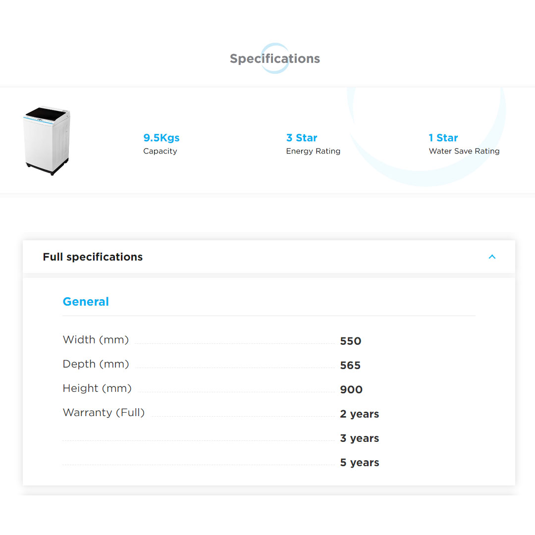 Midea 9.5KG Top Load Washing Machine MA100W95/WK/E | Lunar Dial | Pulsator | 15' Quick Wash | One-Touch Smart Wash | Auto Clean | Easy-To-Clean Metal Lint Filter | Water Cub Tub | Washing Machine with 2 Year Warranty