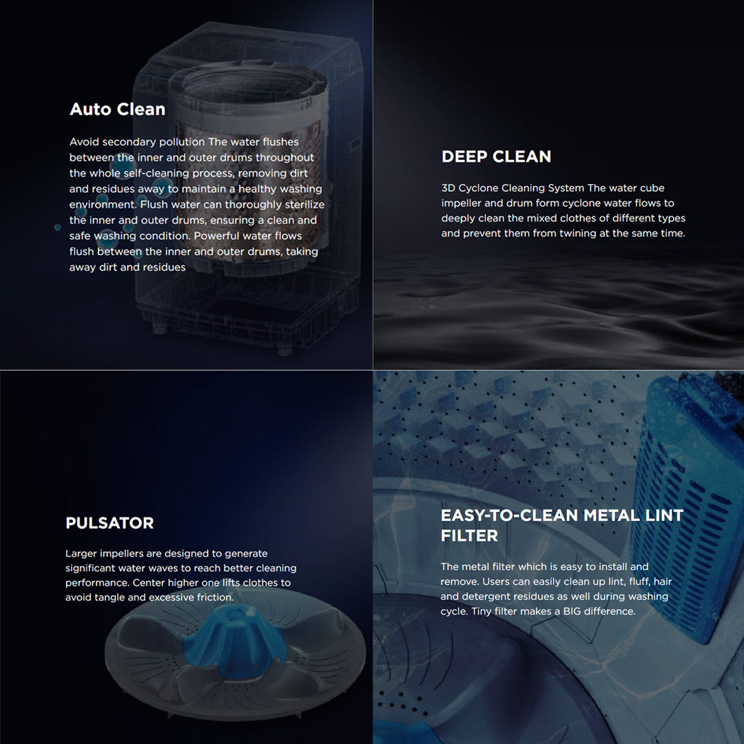 Midea 7.5KG Top Load Washing Machine MA200W75 | AirFresh | Soft Close Lid | Auto Stop | One-Touch Smart Wash | Child Lock |  Auto Clean | Hygiene+ | Deep Clean | Turbo | Lunar Dial | Washing Machine with 2 Year Warranty