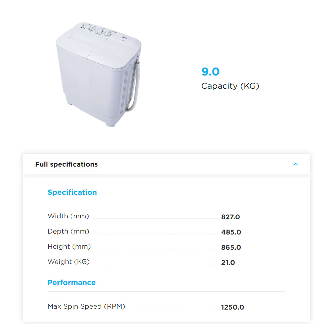 Midea 9KG Semi-Auto Washing Machine  MSW-9008P | Wash Drain Selector | Wash Timer Selector | Spin Timer Selector | Fibre Body | Washing Machine with 1 Year Warranty