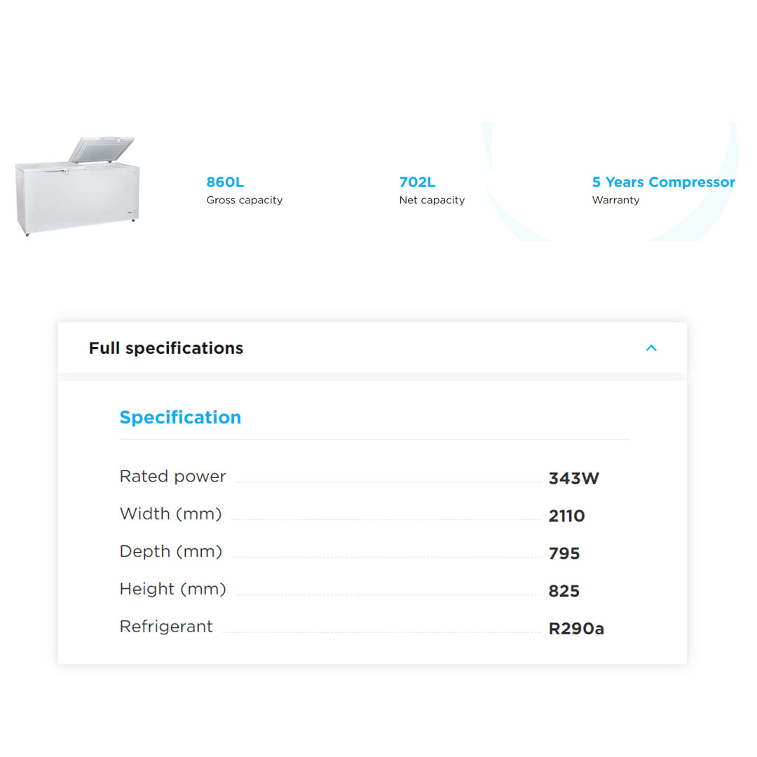 Midea 860L Chest Freezer WD-860WR | Removable Gasket | Rollers for Easy Movement | Silent Hinges | Fast Freezing : Reduces Freezing Time by up to 50% | Locks in Freshness | Environmentally Friendly | Freezer with 1 Year Warranty