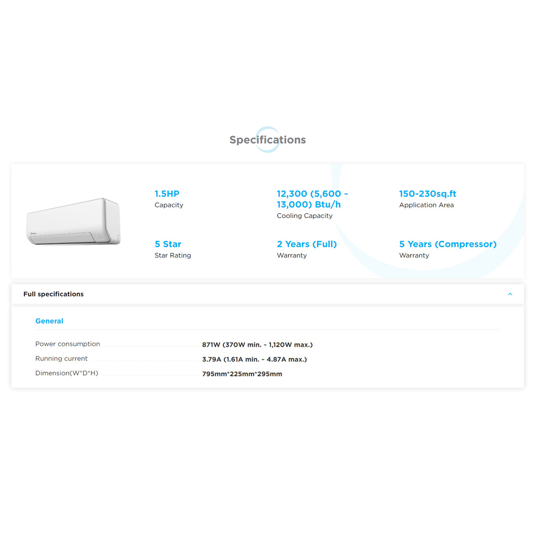 Midea 1.5HP R32 Inverter Wall Mount Air Conditioner MSEP-13CRFN8 | iECO Mode (Energy Saving) | Golden fin (Cooling Coil) | High Density Filter | Air Conditioner with Warranty