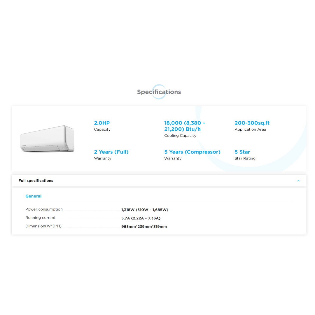 Midea 2HP R32 Inverter Wall Mount Air Conditioner MSEP-19CRFN8 | iECO Mode (Energy Saving) | Golden fin (Cooling Coil) | High Density Filter | Air Conditioner with 2 Years Warranty