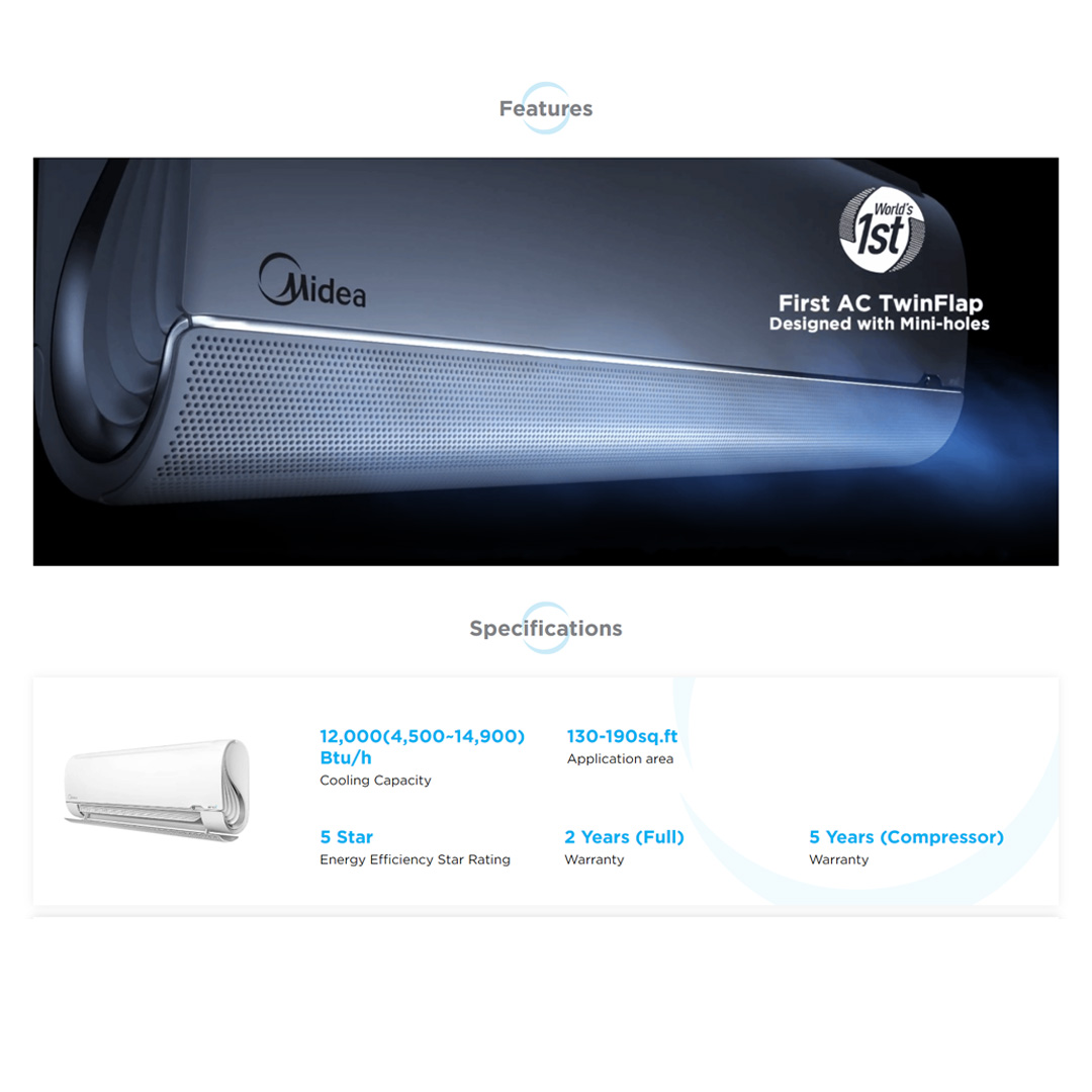 Midea 1.5HP R32 airStill Inverter Wall Mount Air Conditioner MSFAAU-12CRFN8 | Airstill | Golden Fin | Cold Catalyst Filter | Air Conditioner with 2 Years Warranty