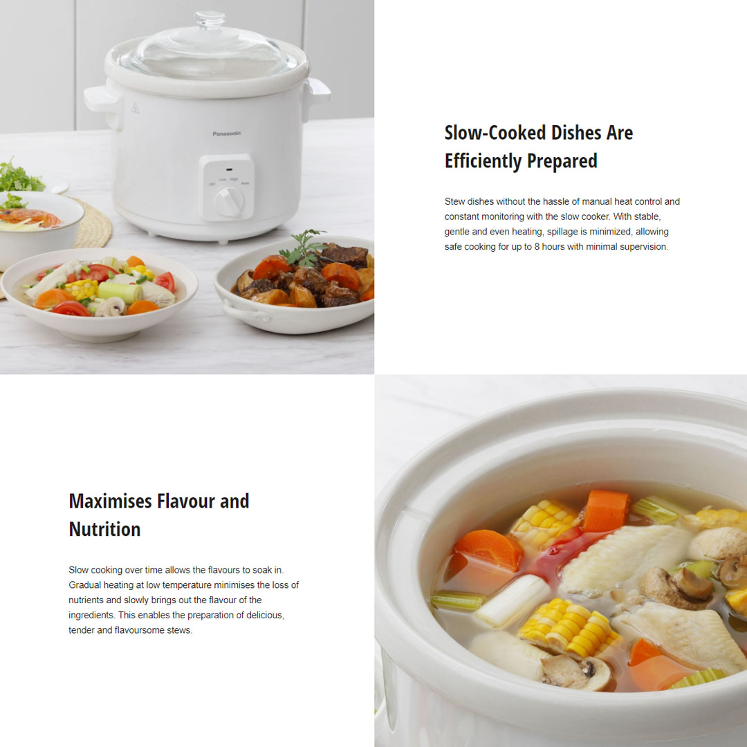 Panasonic 3L Slow Cooker NF-N31AWSK | 3 Heat Settings | Various Recipes | Easy To Clean | High Quality Ceramic Pot | Slow Cooker with 1 Year Warranty