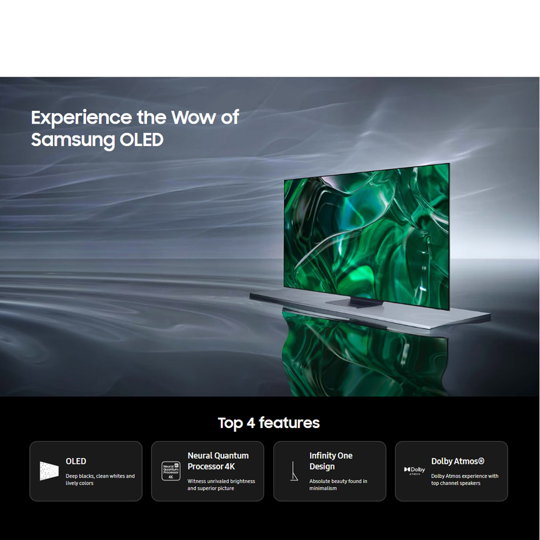 SAMSUNG 55" 4K UHD Smart OLED TV QA55S95CAKXXM | Infinity One Design | Dolby Atmos | Smart Hub | SmartThings | HDR | HDMI | Smart TV with 2 Year Warranty