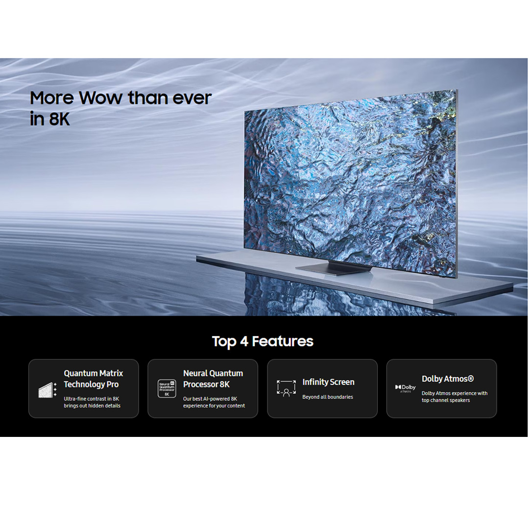 SAMSUNG 65" 8K UHD Smart QLED TV QA65QN900CKXXM | Infinity Screen | Dolby Atmos | Smart Hub | SmartThings | HDR | HDMI | Smart TV with 2 Year Warranty