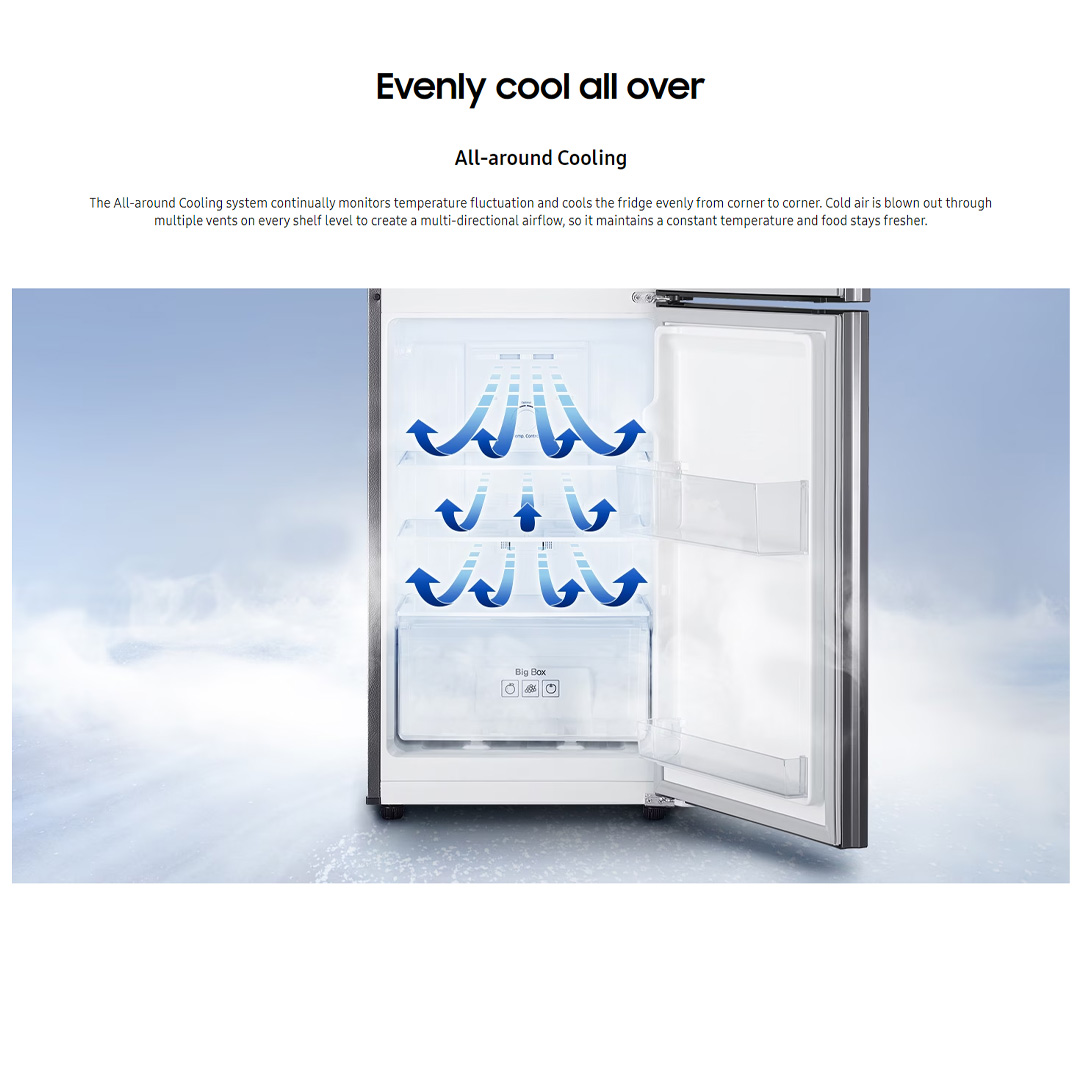 SAMSUNG 220L 2 Doors Top Mount Digital Inverter Refrigerator RT19M300BGS/ME | All-Around Cooling | Less Energy Consumption | Less Noise | No Frost | Refrigerator with 1 Year Warranty