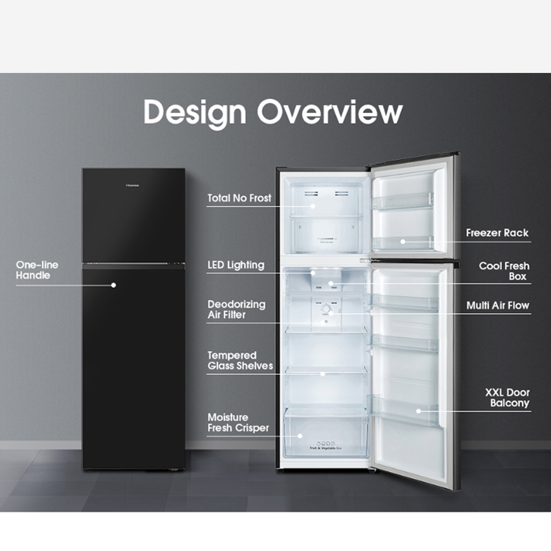 HISENSE 320L 2 Doors Top Mount Durable Inverter Refrigerator RT328N4ABN | Multi Air Flow | Deodorizing Filter | Durable Inverter | LED Lighting | Fresh Zone | Refrigerator with 3 Year Warranty