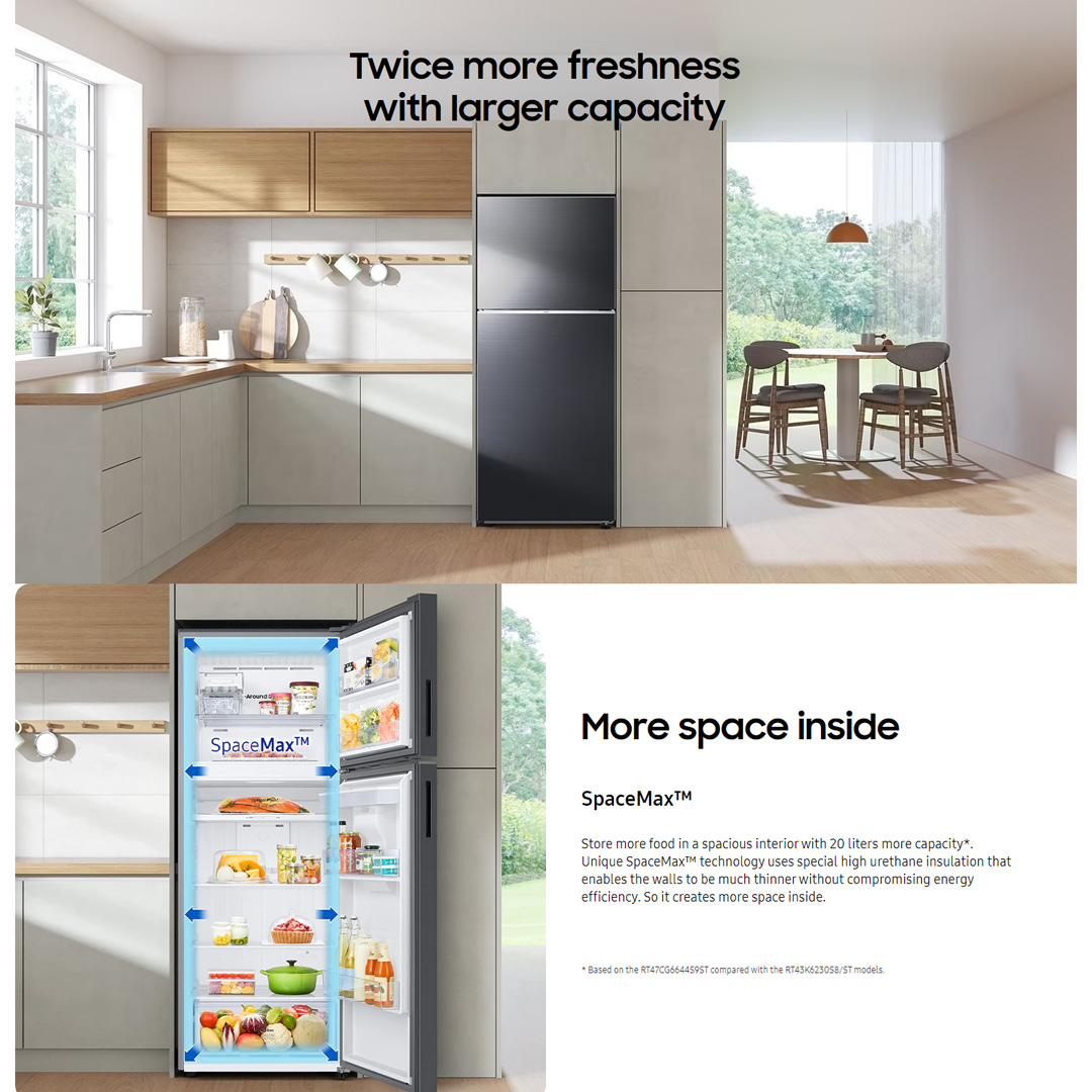 SAMSUNG 360L 2 Doors Top Mount Digital Inverter Refrigerator with Optimal Fresh RT35CG5442B1ME | SpaceMax™ | All-Around Cooling | Multi Flow | No Frost | Mono Cooling | Refrigerator with 1 Year Warranty