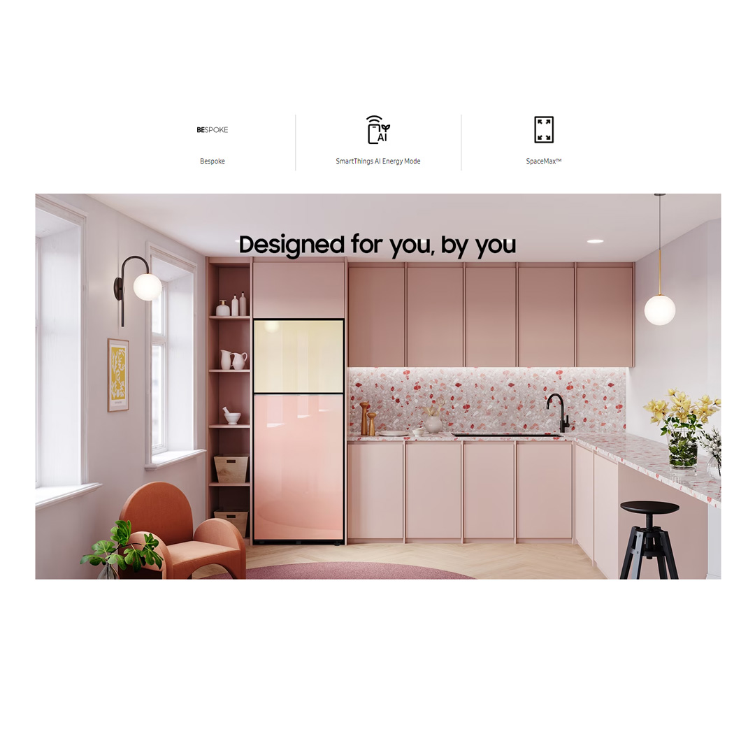 SAMSUNG 427L 2 Doors Bespoke Top Mount Digital Inverter Refrigerator with Optimal Fresh RT42CB66443PME | SpaceMax™ | All-Around Cooling | Multi Flow | Optimal Fresh Zone | Refrigerator with 1 Year Warranty