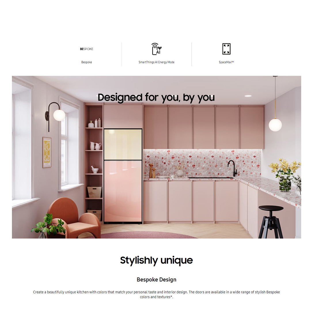 SAMSUNG 427L 2 Doors Bespoke Top Mount Digital Inverter Refrigerator with Optimal Fresh  RT42CB6644C3ME | SpaceMax™ | All-Around Cooling | Multi Flow | Optimal Fresh Zone | Refrigerator with 1 Year Warranty