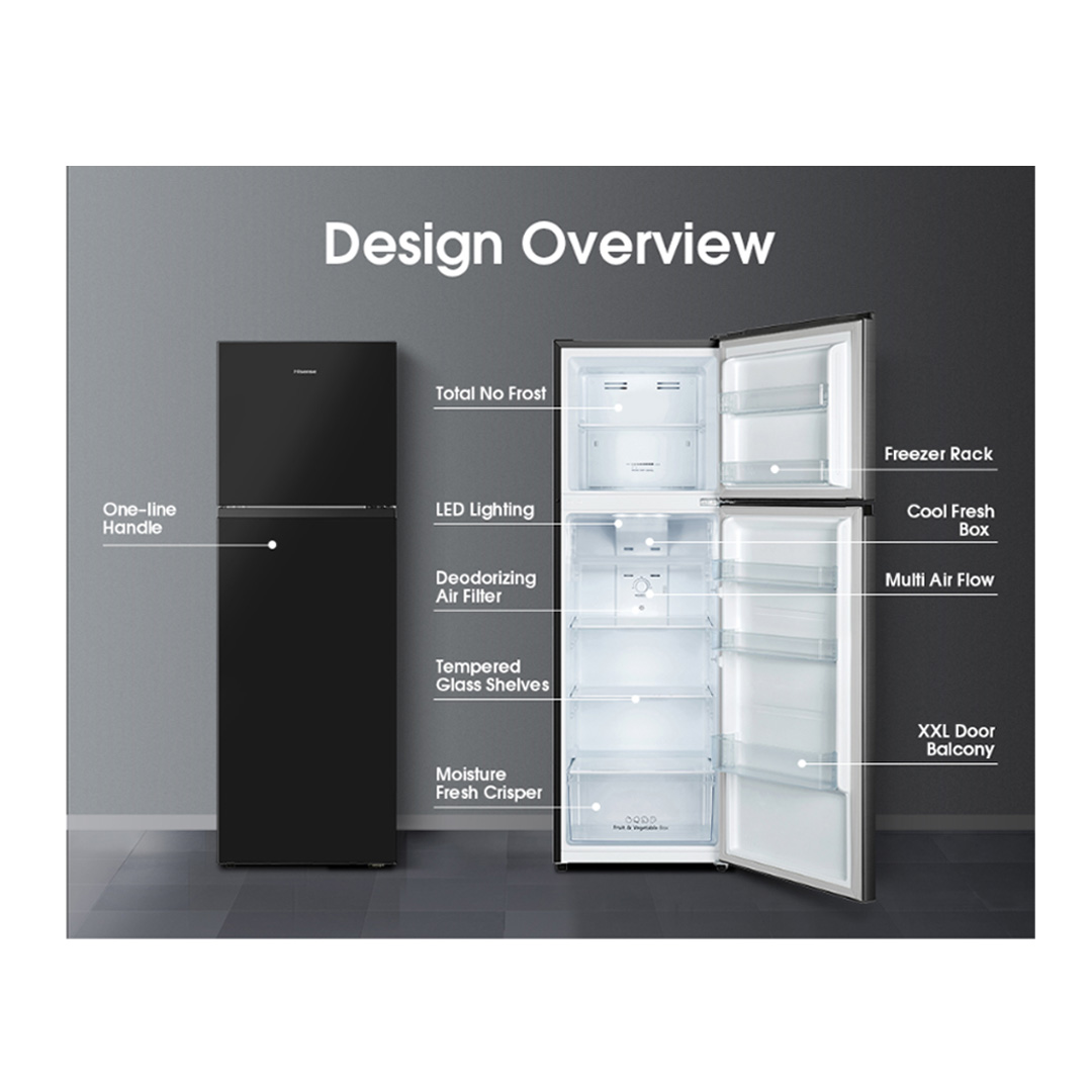 HISENSE 420L 2 Doors Top Mount Durable Inverter Refrigerator RT439N4ABN | Multi Air Flow | Deodorizing Filter | Moisture Fresh Crisper | Durable Inverter | LED Lighting | Fresh Zone | Refrigerator with 3 Year Warranty