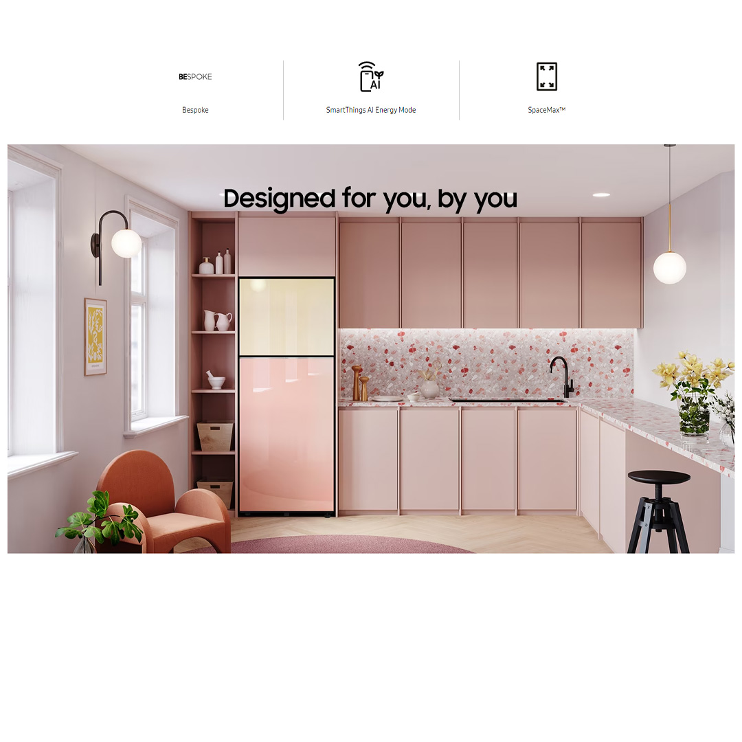 SAMSUNG 476L 2 Doors Bespoke Top Mount Digital Inverter Refrigerator with Optimal Fresh RT47CB66448JME | SpaceMax™ | All-Around Cooling | Multi Flow | Optimal Fresh Zone | Refrigerator with 1 Year Warranty