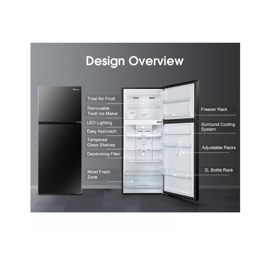 HISENSE 500L 2 Doors Top Mount Durable Inverter Refrigerator RT549N4ABU | Multi Air Flow | Deodorizing Filter | Moisture Fresh Crisper | Durable Inverter | LED Lighting | Removable Twist Ice Maker | Refrigerator with 3 Year Warranty