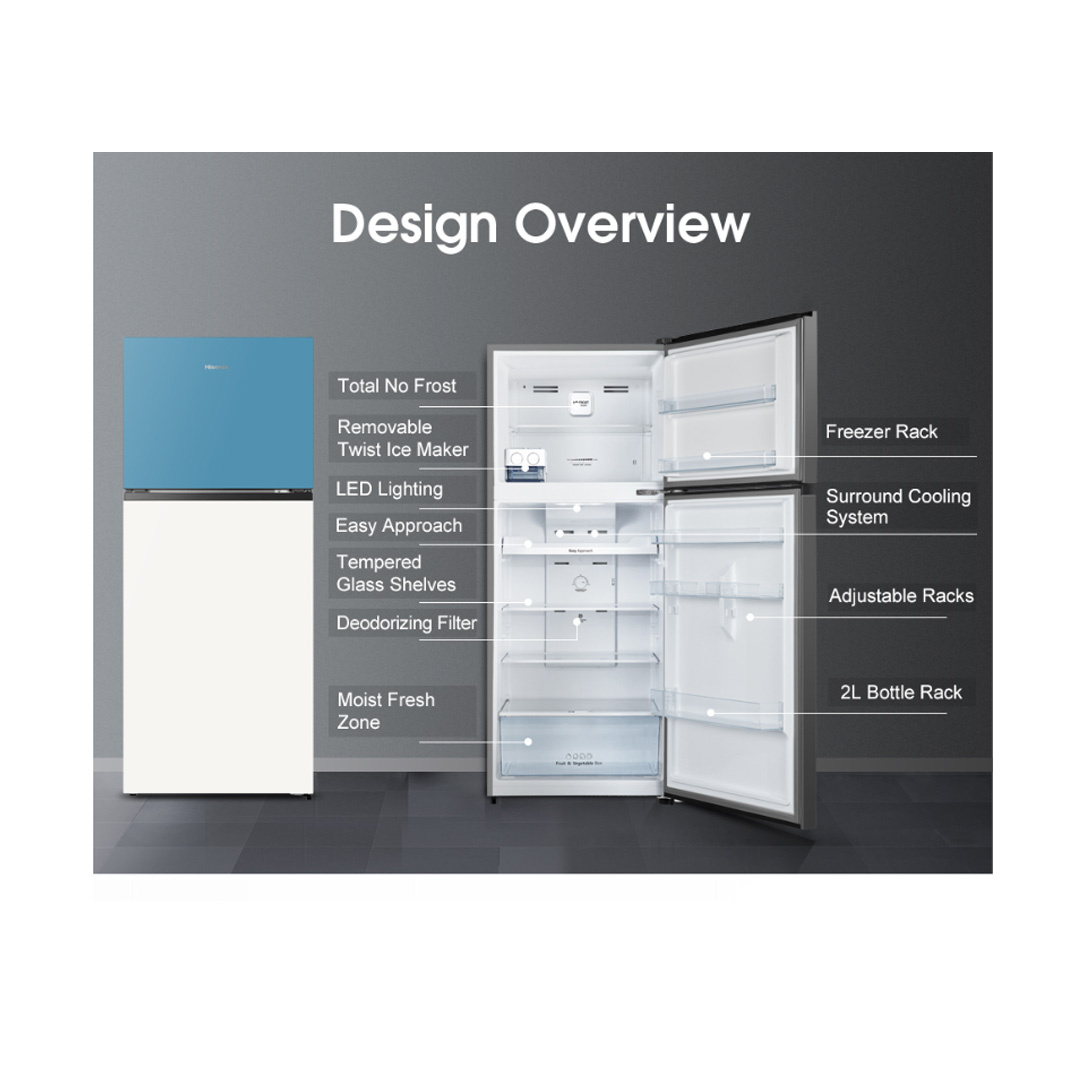 HISENSE 500L 2 Doors Top Mount Durable Inverter Refrigerator RT549N4AW-MBU | Multi Air Flow | Deodorizing Filter | Moisture Fresh Crisper | Durable Inverter | LED Lighting | Removable Twist Ice Maker | Refrigerator with 3 Year Warranty
