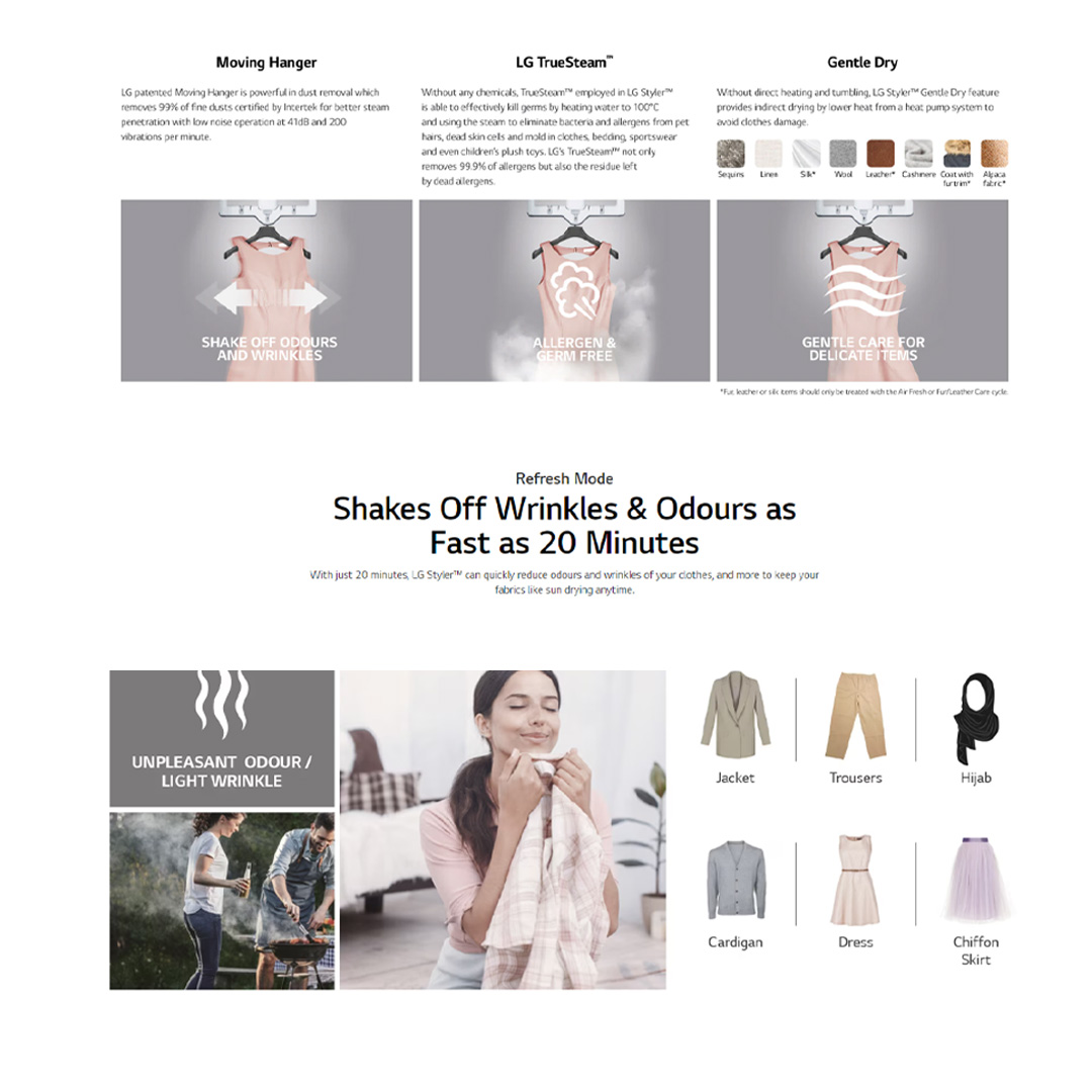 LG 3+1 Places Setting Smart Wardrobe with True Steam & Gentle Dry S3MFC | Wi-Fi | Moving Hanger | Refresh Mode | Smart Wardrobe with 1 Year Warranty