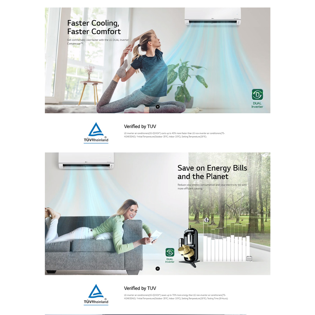 LG 1HP R32 Dual Inverter Wall Mount Air Conditioner S3NQ09WA5AB / S3UQ24K22PA | Faster Cooling | Energy Saving | Less Noise | Air Conditioner with 2 Year Warranty