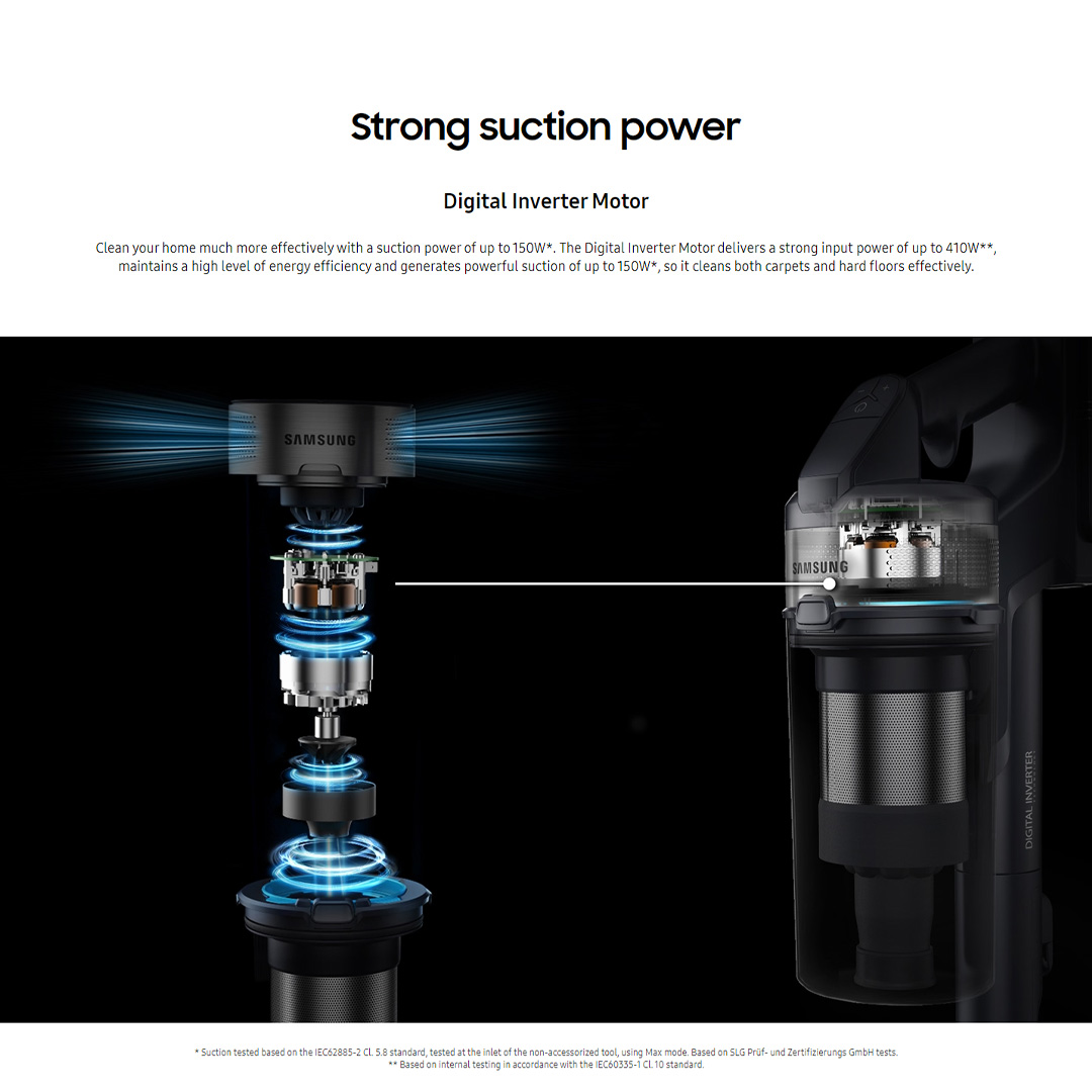 SAMSUNG 150W Jet 60 Pet Cordless Vacuum Cleaner Stick Teal VS15A6032R5/ME | Strong Suction Power | Powerful on Carpet | Flexible Charger | Stick Vacuums with 2 Years Warranty