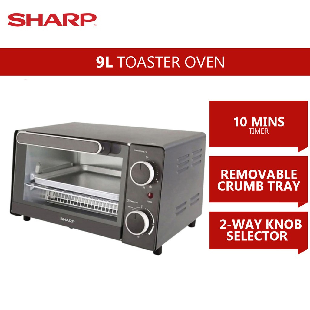 SHARP 9L Oven Toaster EO9MTBK | Perfect for Grilling Baking & Toasting | With Light Indicator | Baking Pan & Wire-rack Included | 10 Mins Timer with Auto Shut Off Function | Oven Toaster with 1 Year Warranty