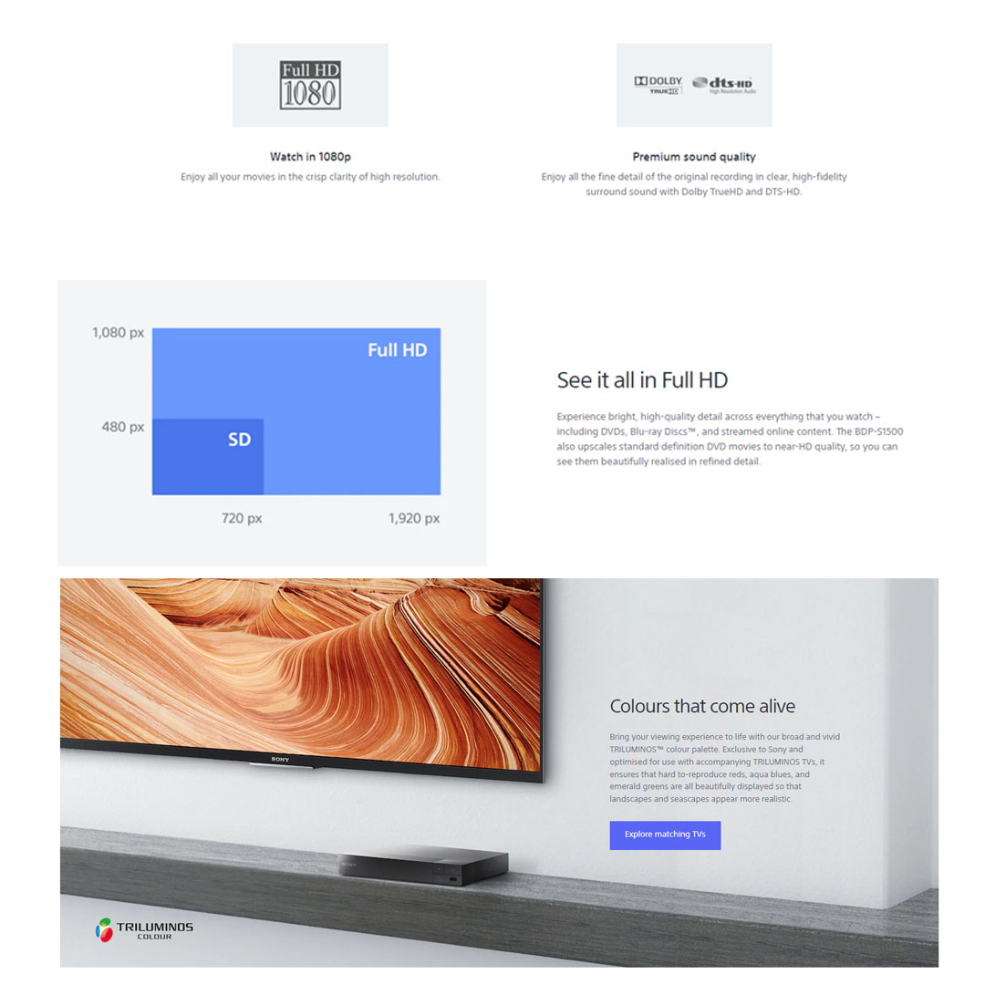 SONY Blu-ray Disc™ Player BDP-S1500 | NTSC/PAL | HDMI | Child Lock | U