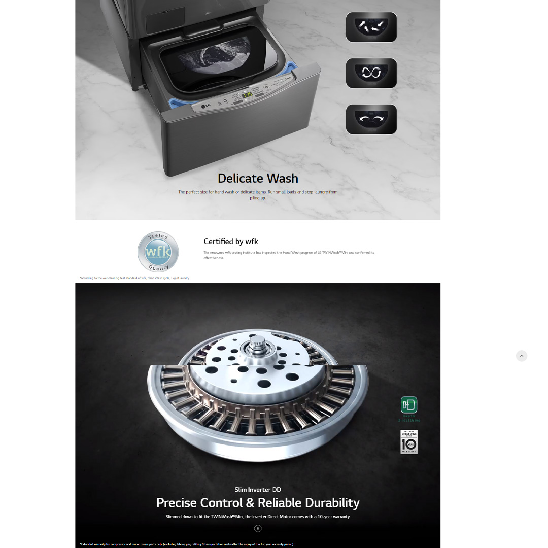 LG 2.5KG TWIN Load Washer with Perfect solution for daily laundry T2525NWLW | Smart Diagnosis™ | Tub Clean | ThinQ™ | Washing Machine with 1 Year Warranty