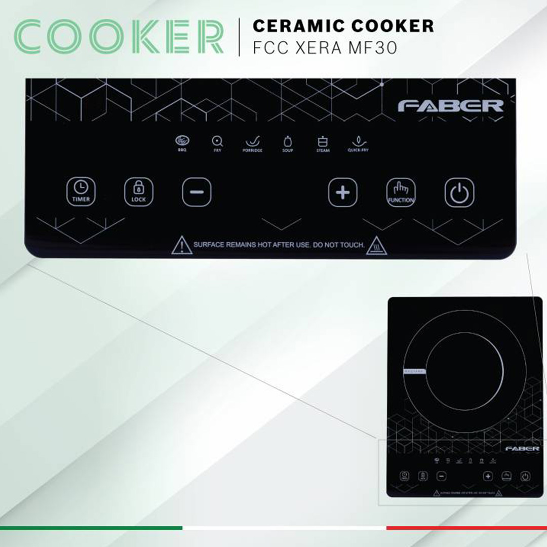 FABER 2000W Ceramic Cooker FCC XERA MF30 | One Ceramic Cooker | Auto Cut Off | Heat Protection  | Safety lock | Touch Sensor | Control Panel |  6 Function | Cooker with 1 Year Warranty