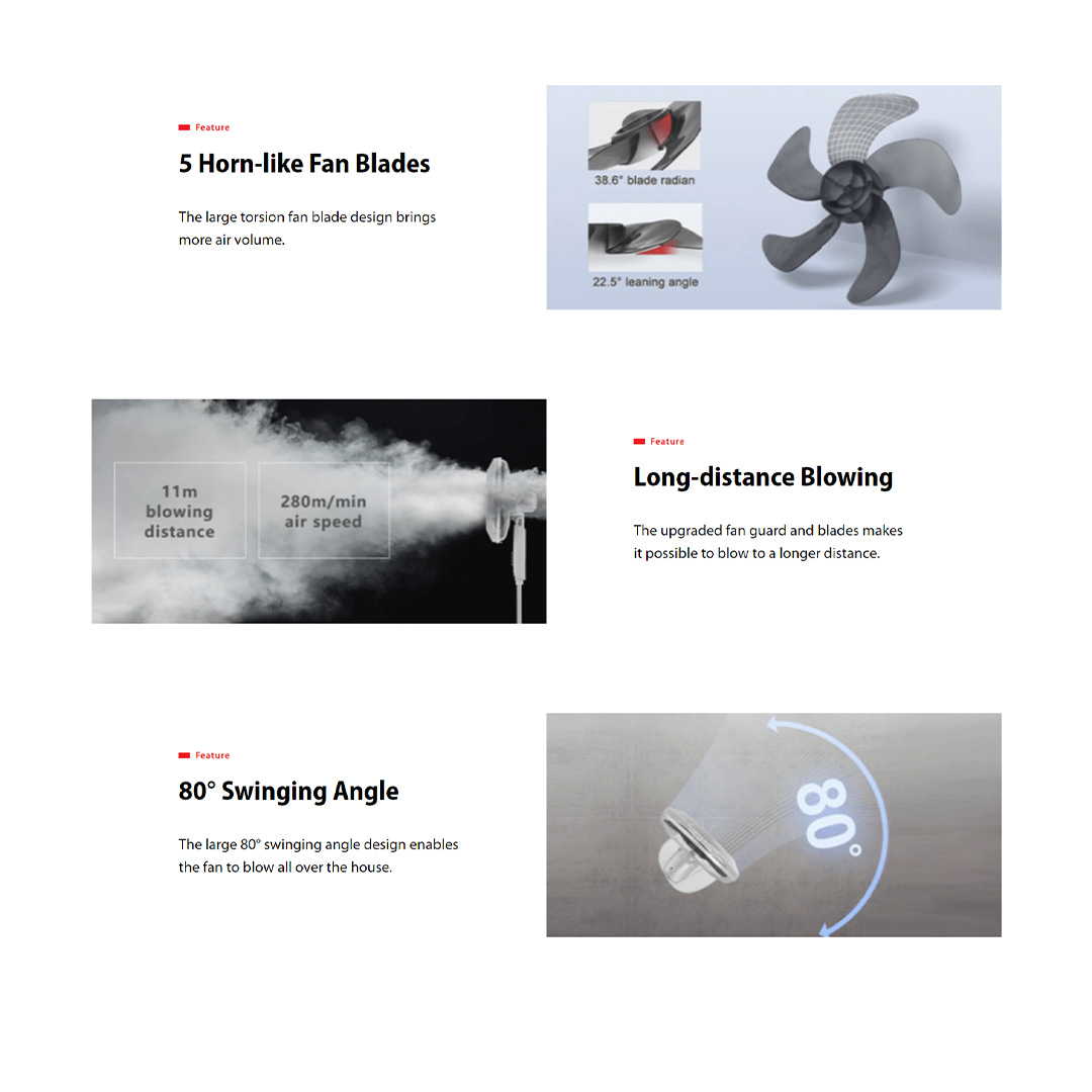 TOSHIBA 16" Stand Fan F-SYA10(G)MY | 5 Horn-like Fan Blades | 11m Blowing Distances | Stand Fan with 1 Year Warranty