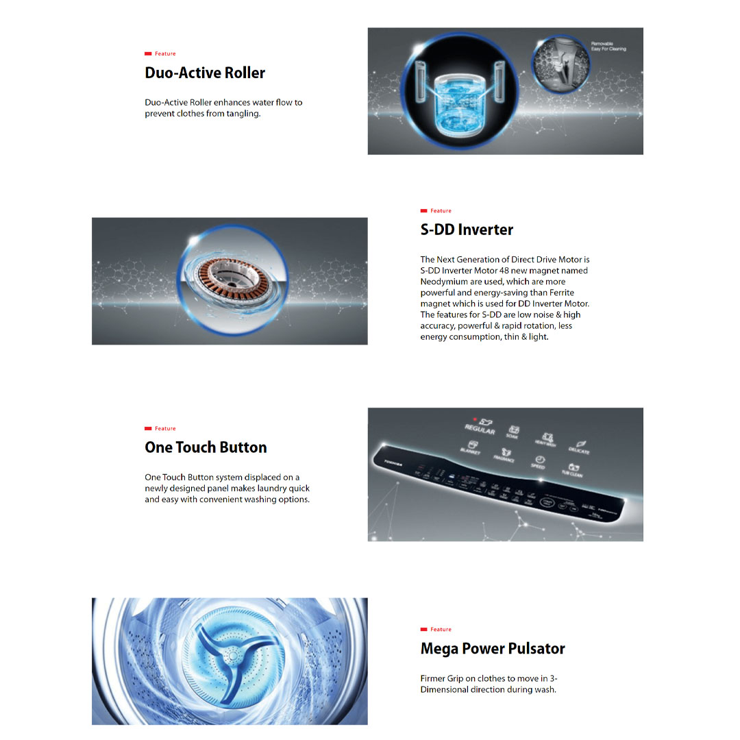 TOSHIBA 16KG Top Load Inverter Washing Machine AW-DG1700WM(SS) | S-DD Inverter | Duo-Active Roller | Washing Machine with 2 Year General & 13 Year Motor Warranty