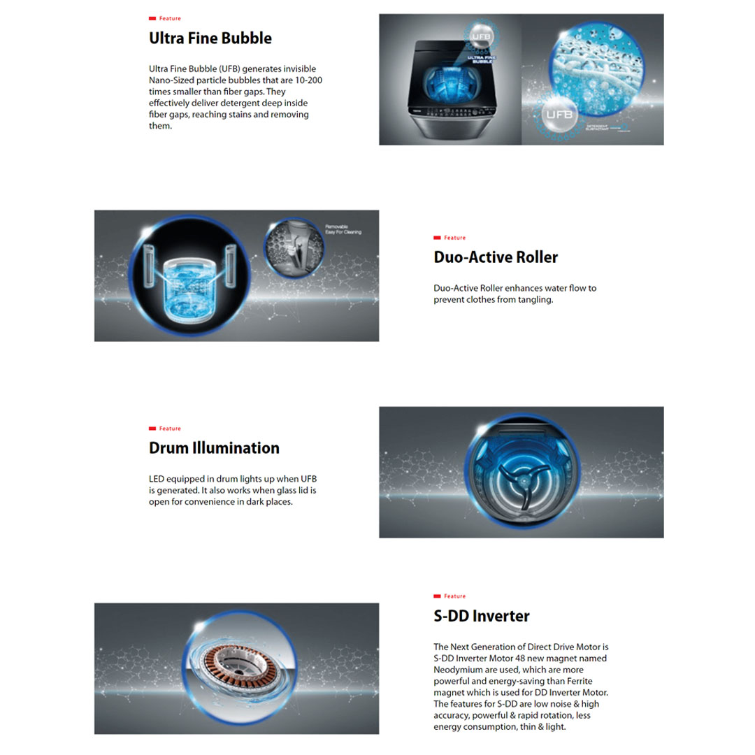 TOSHIBA 16KG Top Load Inverter Washing Machine AW-DUG1700WM(SS) | S-DD Inverter | Duo-Active Roller | Washing Machine with 2 Year General & 13 Year Motor Warranty