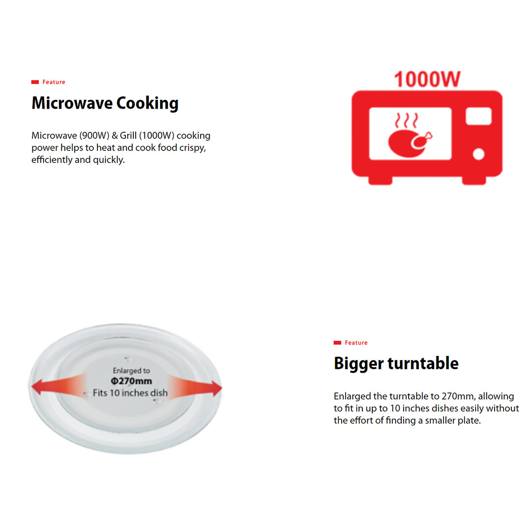 TOSHIBA 24L Microwave Oven MW2-AG24PF(BK) | Microwave & Grill Cooking | Weight & Time Defrost | Microwave Oven with 1 Year Warranty