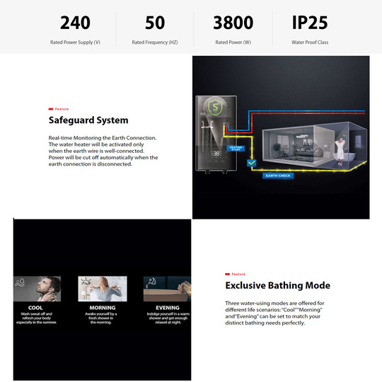 Toshiba 3800W Instant Electric Water Heater (With Pump+Rain Shower) TWH-38EXPMY(G) | Safeguards System | Constant Temperature System | Exclusive Bathing Mode | Splash-proof Protection | Water Heater with 1 Year General & 5 Year Motor Warranty