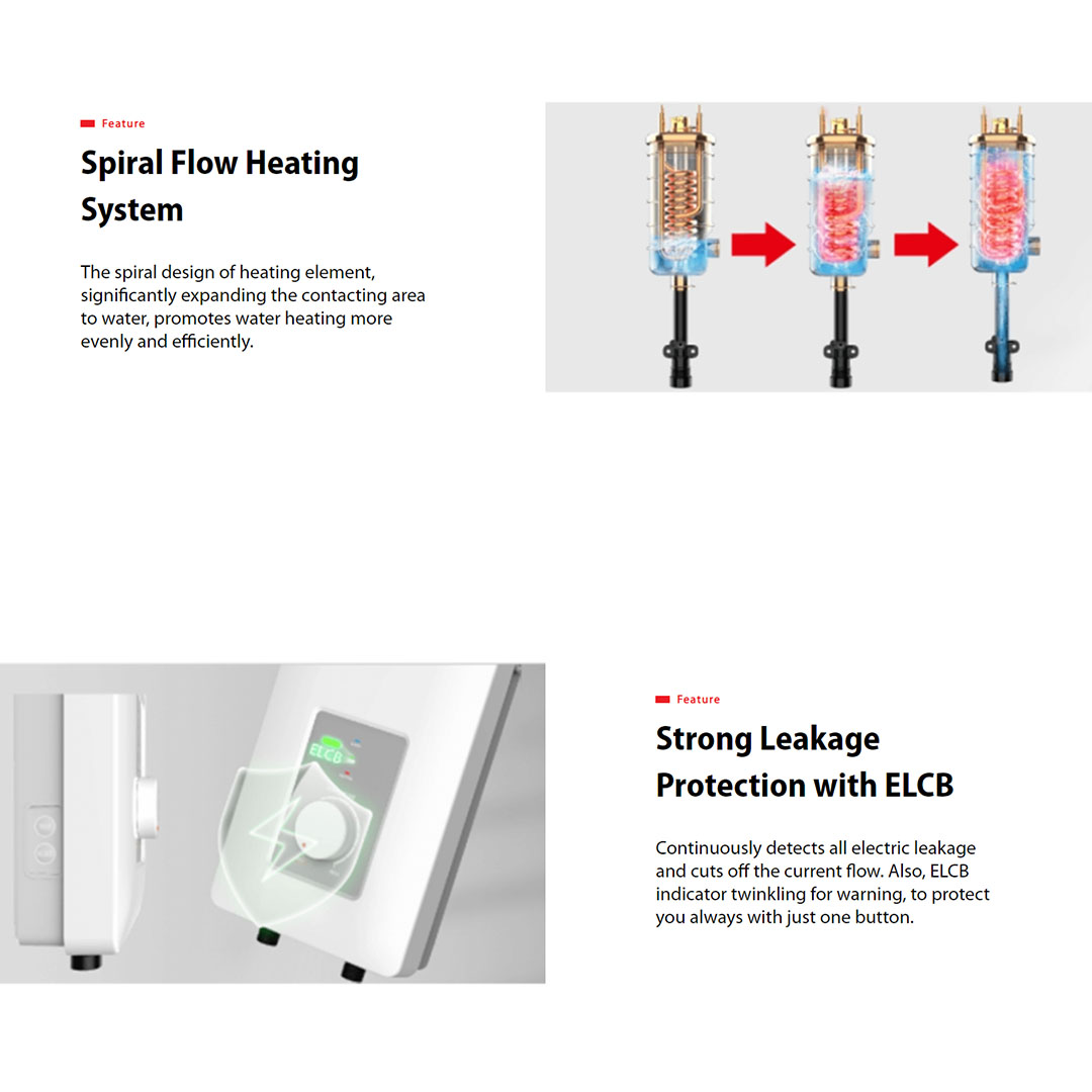 TOSHIBA 3800W Instant Electric Water Heater TWH-38WMY(W) | Spiral Flow Heating System | Protection with ELCB | Water Heater with 1 Year Warranty