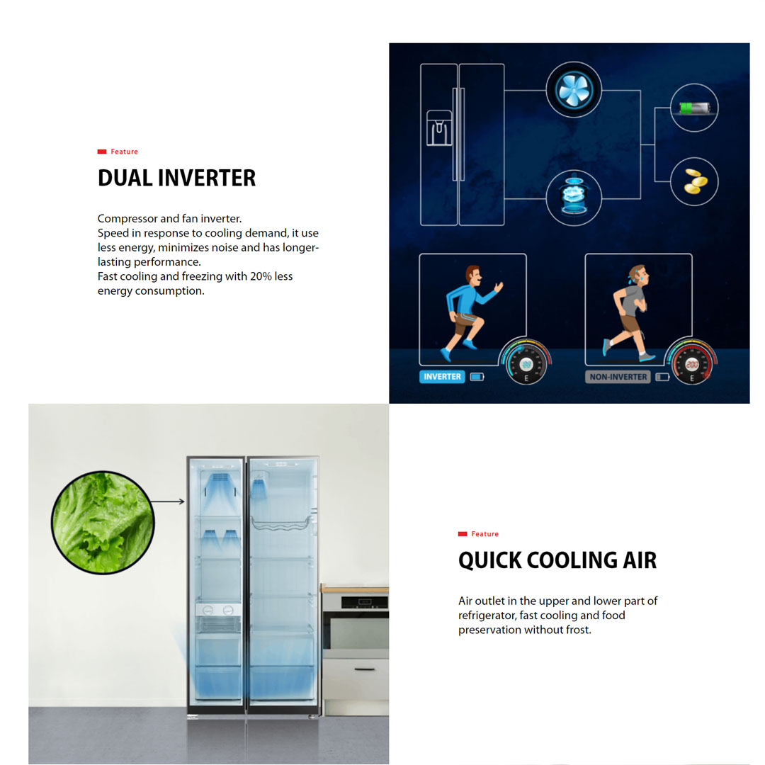 TOSHIBA 591L Side by Side Dual Inverter Refrigerator GR-RS682WE-PMY(06) | Dual Inverter | Ice Maker | Quick Cooling Air | Pure BIO | Multi-Air Flow | Cool Water Dispenser | Alloy Cooling | Eco LED Light | Refrigerators with 1 Year Warranty