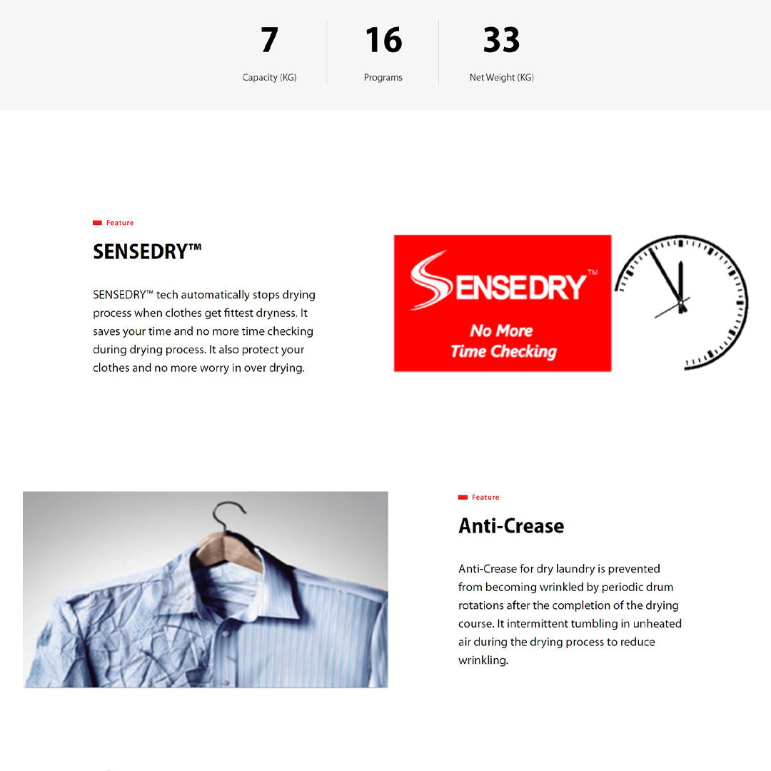 TOSHIBA 7KG Vented SENSEDRY Tumble Dryer TD-H80SEM(SK) | LED Display | Anti-Crease | Quick Dry 20 | LED Display | Air Vented Drying | Child Lock|  Dryer with 2 Year Warranty