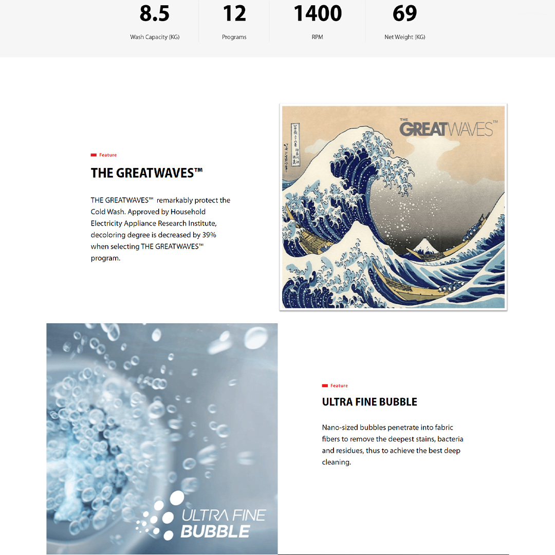 TOSHIBA 8.5KG / 9.5KG / 10.5KG Front Load Origin Inverter Washing Machine with THE GREATWAVES | TW-BK95GF4M(SK) / TW-BK105GF4M(SK) /  TW-BK115GF4M(SK) | Smart Control | Steam | Wool Care | Washing Machine with 2 Year Warranty