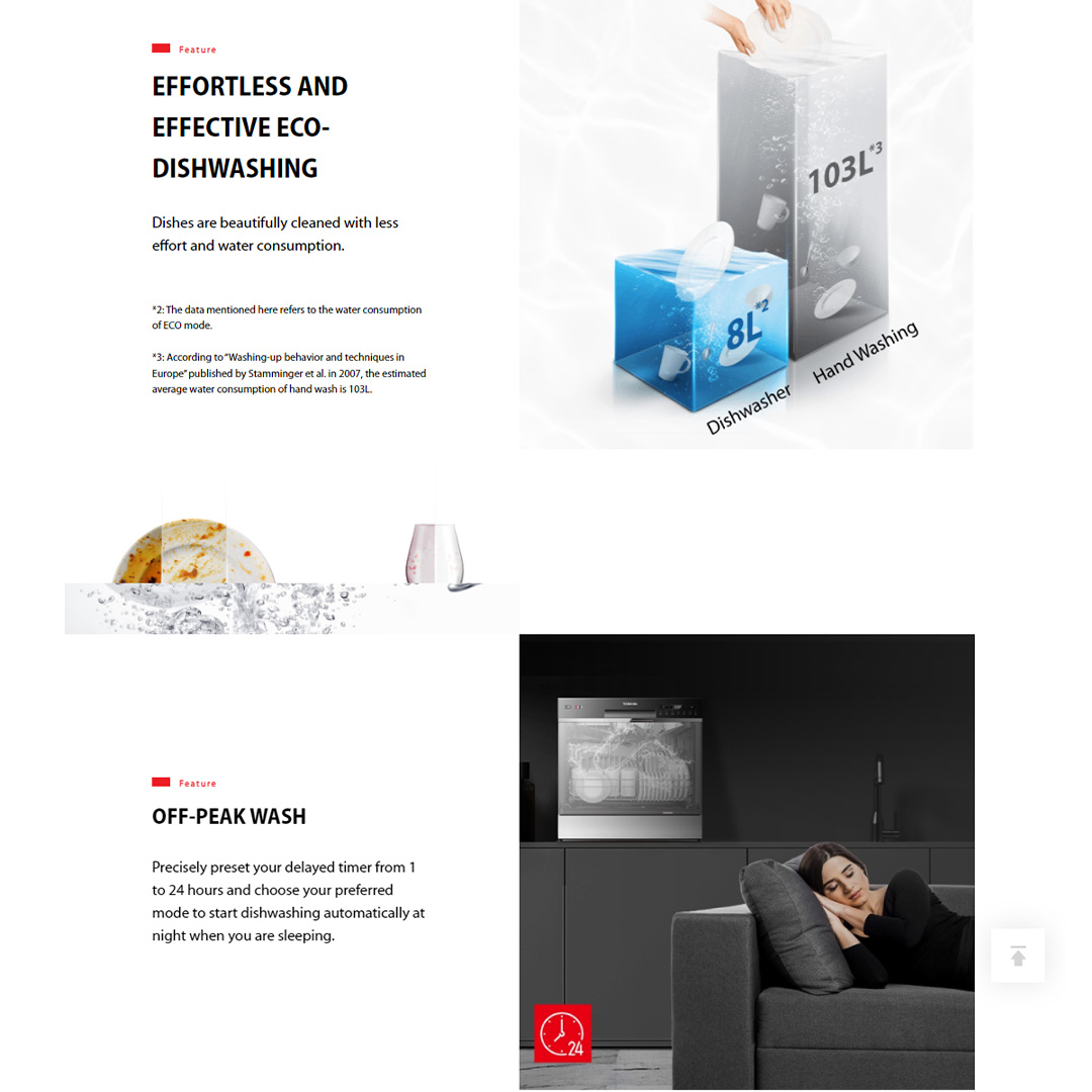 TOSHIBA 8 Place Setting Standing Dishwasher DW-08T1(S)-MY | Self Cleaning For Easy Maintenance | LED Display Panel | Standing Dishwasher with 1 Year Warranty