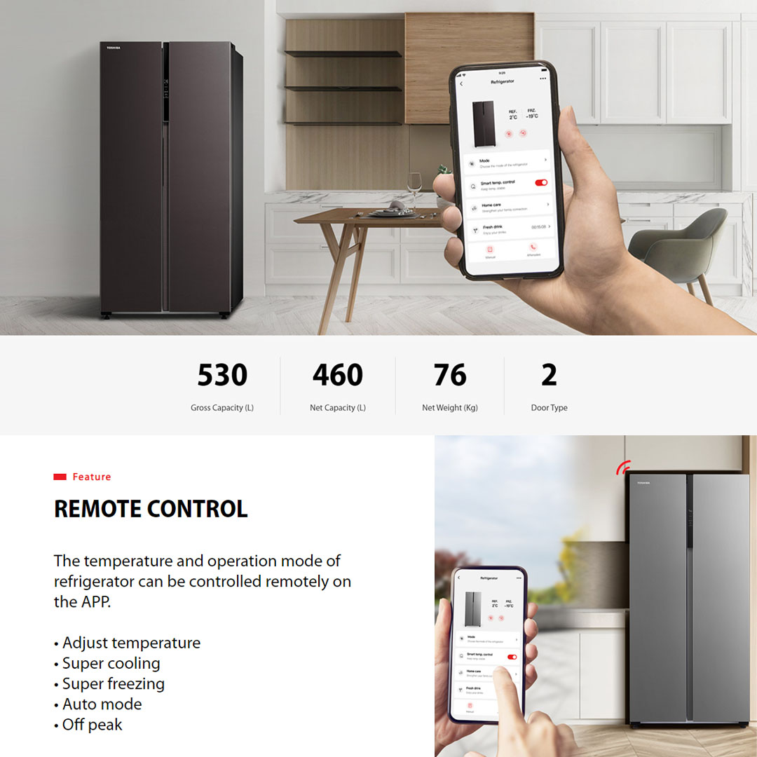 TOSHIBA 530L Side by Side Dual Inverter Refrigerator GR-RS600WI-PMY(37) | TSmartLife Smart Control | Smart Temperature Control | Seven-Layer Air Supply | Refrigerators With 1 Year Warranty