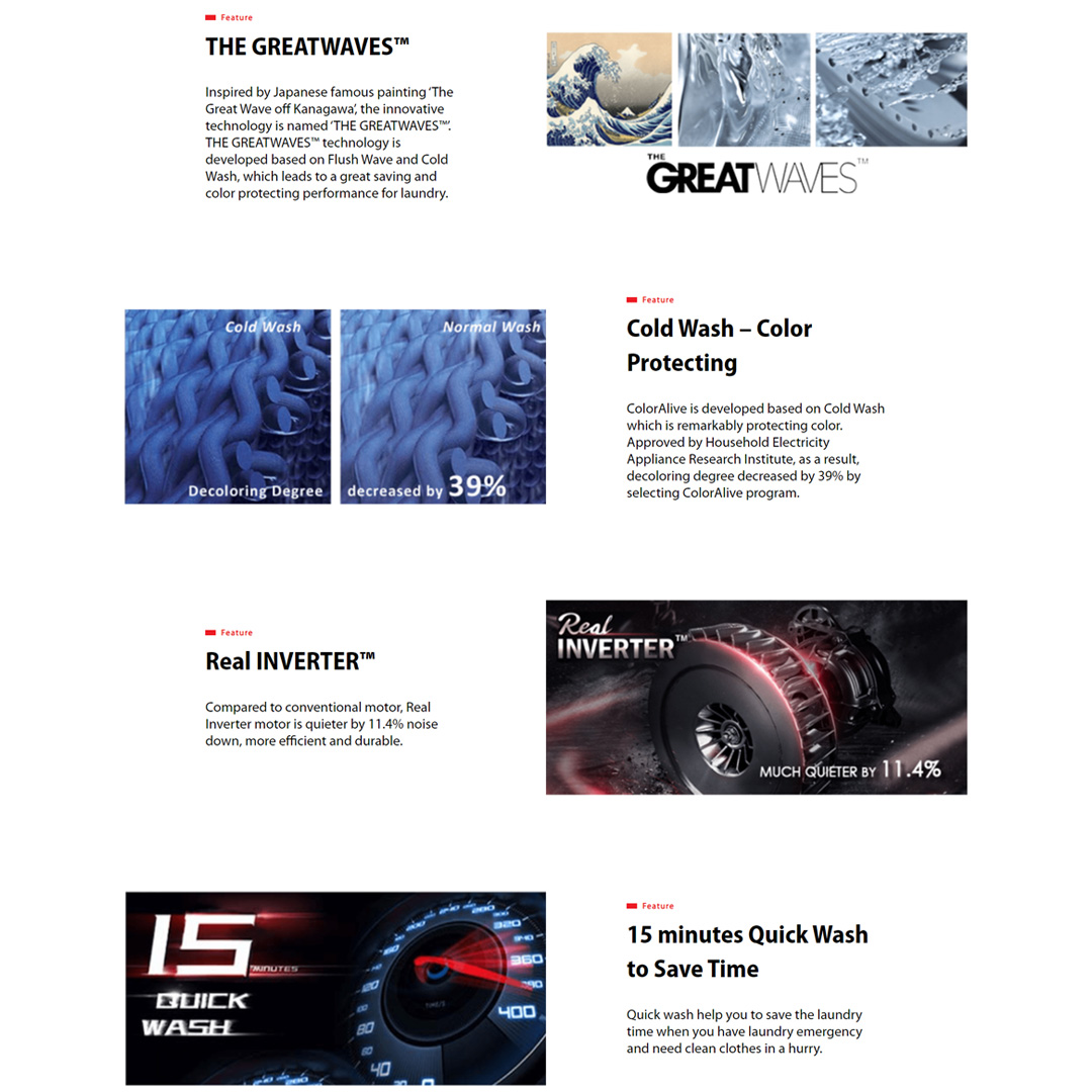 TOSHIBA 8.5KG Front Load Real Inverter Washing Machine with THE GREATWAVES TW-BH95S2M(SK) | 16 Program | Child Lock | Temperature Selection | Spin Speed, Selection | Washing Machine with 2 Year Warranty