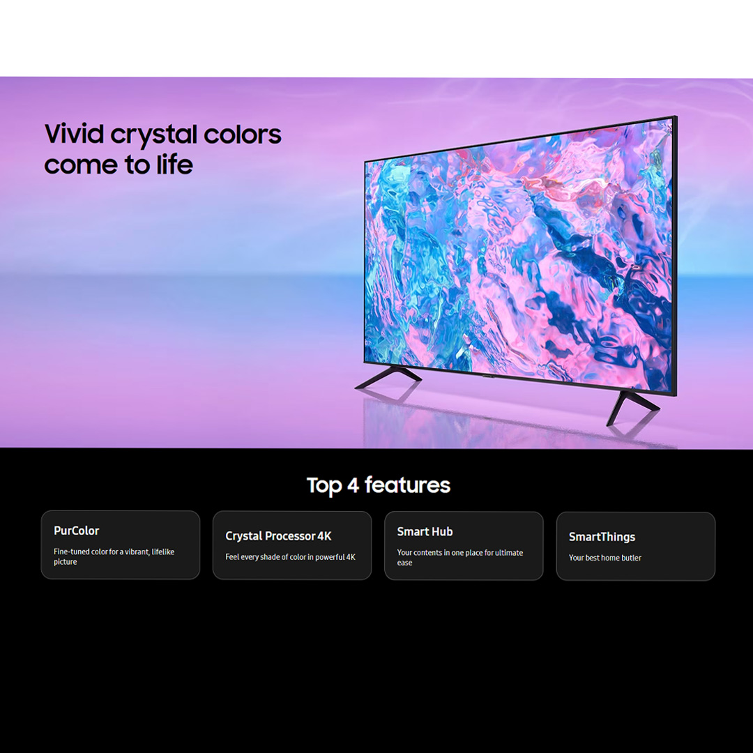 SAMSUNG 50" 4K UHD Smart TV UA50CU7000KXXM | Smart Hub | SmartThings | PurColor | Web Browser | HDMI | USB | Smart TV with 2 Year Warranty