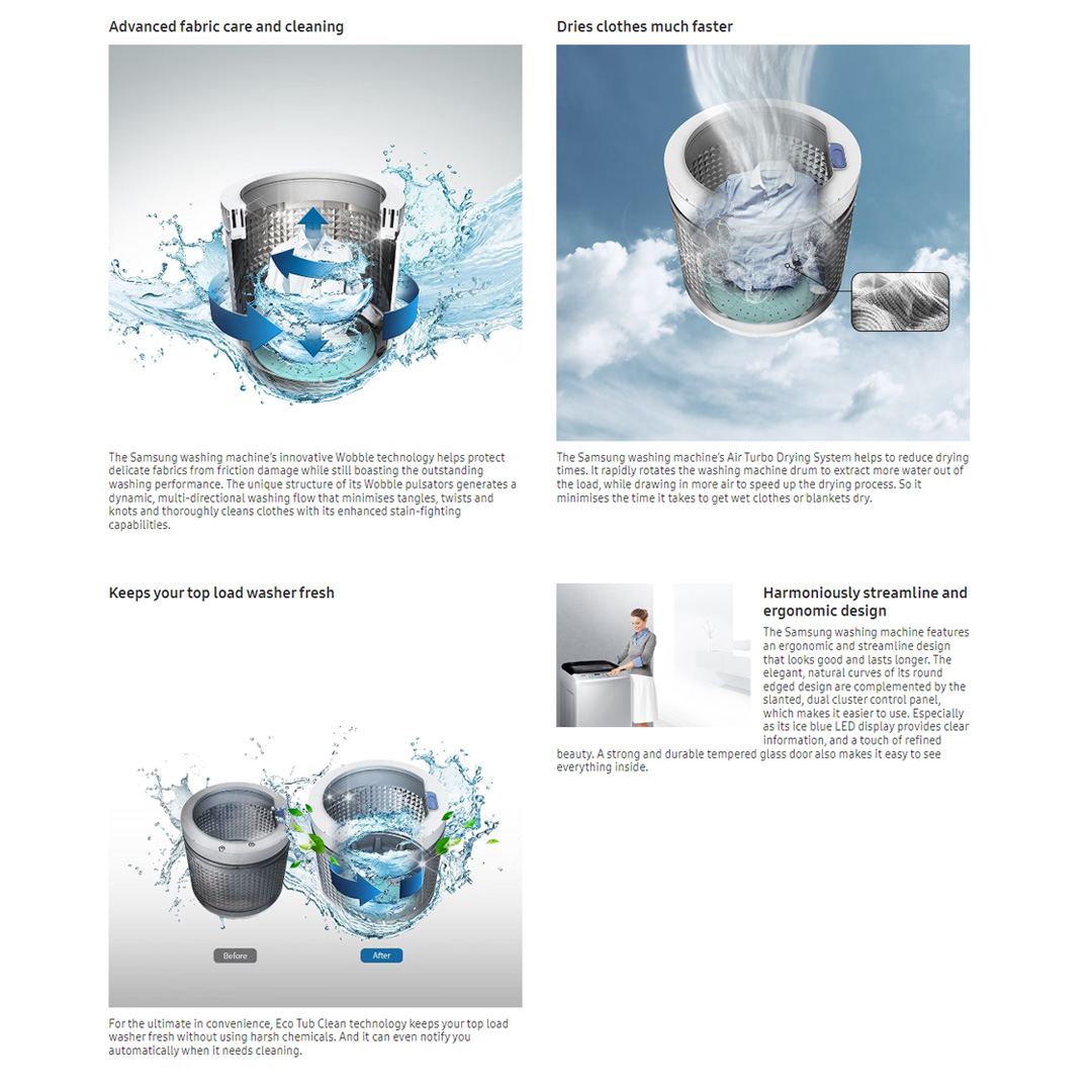 SAMSUNG 7.5KG Top Load Washing Machine with Magic Filter WA75H4200SW/FQ  | Diamond Drum | Air Turbo | Auto Restart | Ac Motor | Washing Machine With 1 Year Warranty