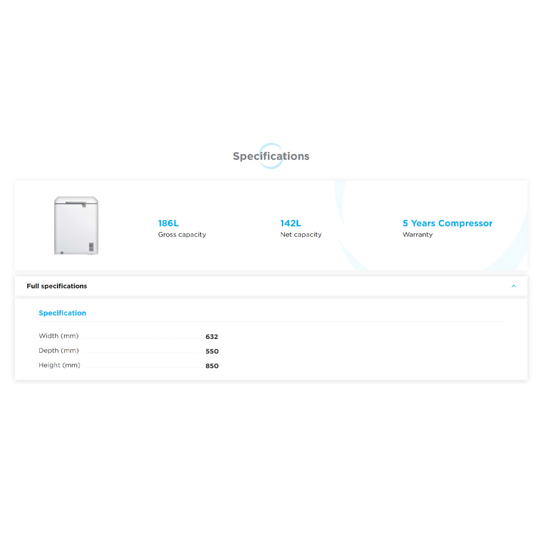 Midea 186L Chest Freezer WD-186WA | Grip handle | Mechanical Temperature Control | Recessed Hinge | 1 Year Warranty