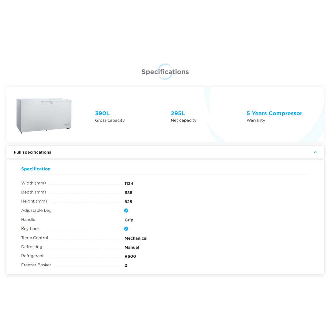 Midea 390L Chest Freezer WD-300W | Durable White Inner Wall for Easy Cleaning | Removable Storage Basket | Adjustable Thermostat | 1 Year Warranty